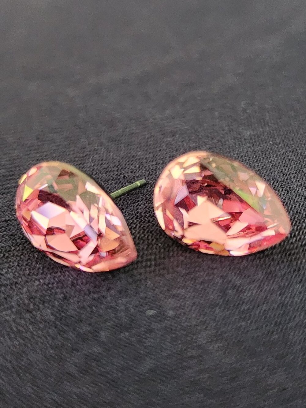 Pink Iridescent Faceted Teardrop Statement Stud Earrings